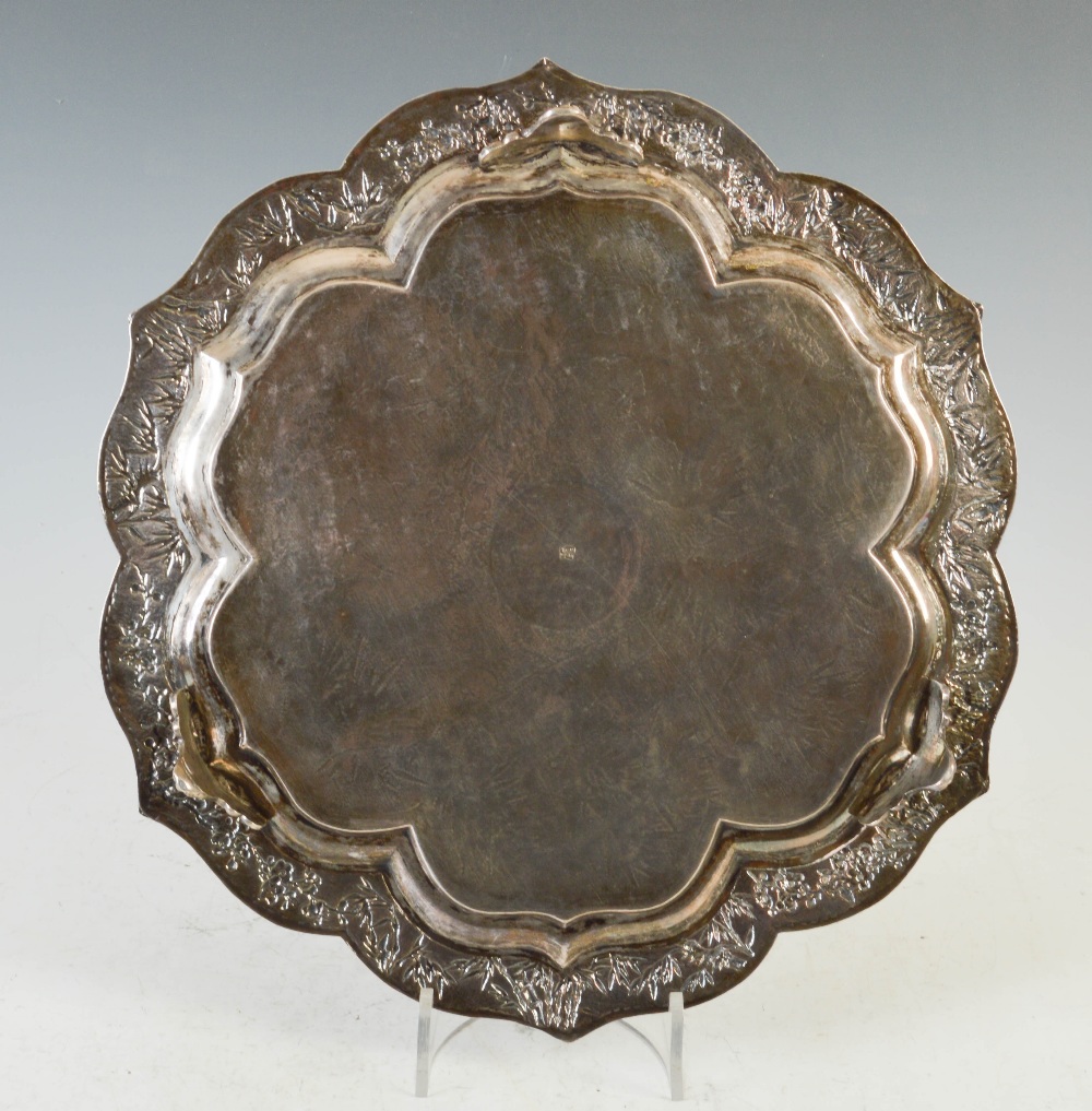 A late 19th century Chinese silver salver/ tray, WANG HING, of shaped hexagonal form with engraved - Image 5 of 6