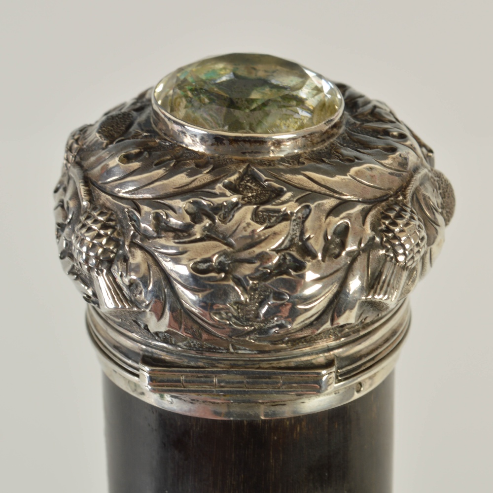 A mid 19th century curly horn snuff mull, with domed silver mount chased with thistles and set - Image 3 of 4