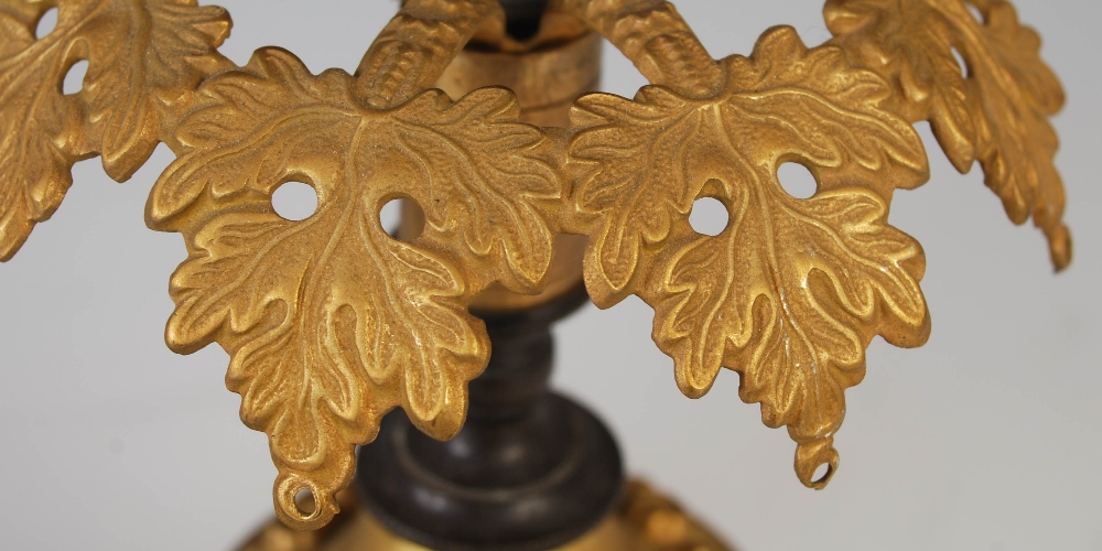 A pair of 19th century Regency style gilt metal candlesticks, with foliate cast canopy to suspend - Image 5 of 6