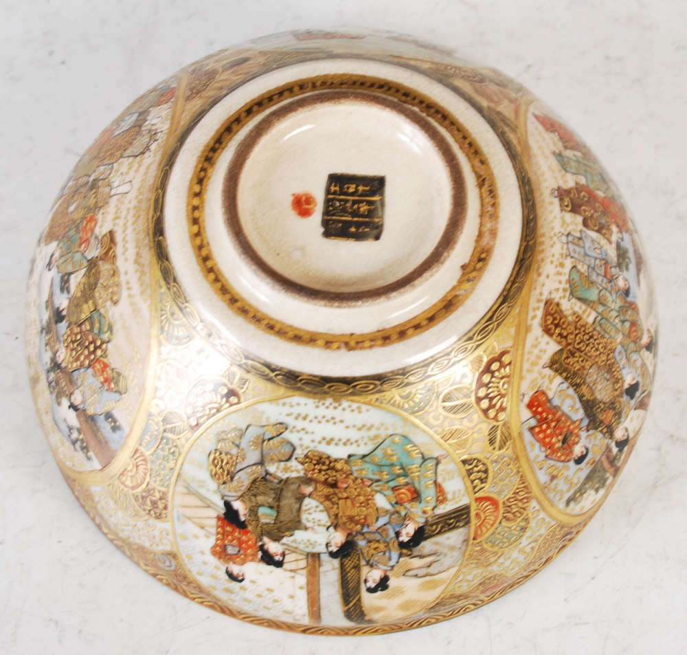 A Japanese Satsuma pottery bowl, Meiji Period, the interior decorated with a crowd of figures, the - Image 7 of 8