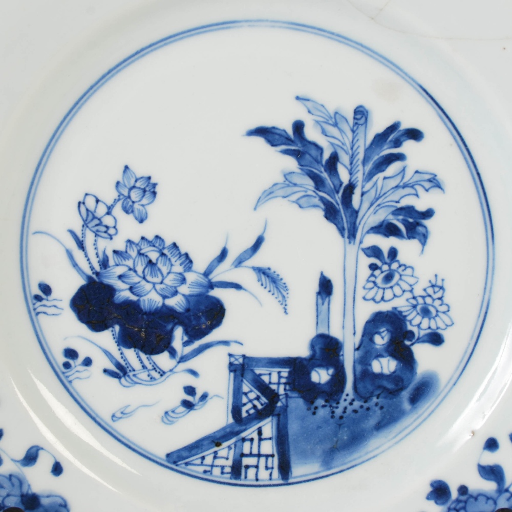 Four Chinese blue and white porcelain plates, Qing Dynasty, comprising; a pair of plates decorated - Image 6 of 9