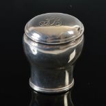 A mid 18th century Scottish silver baluster snuff mull, the hinged cover engraved with script