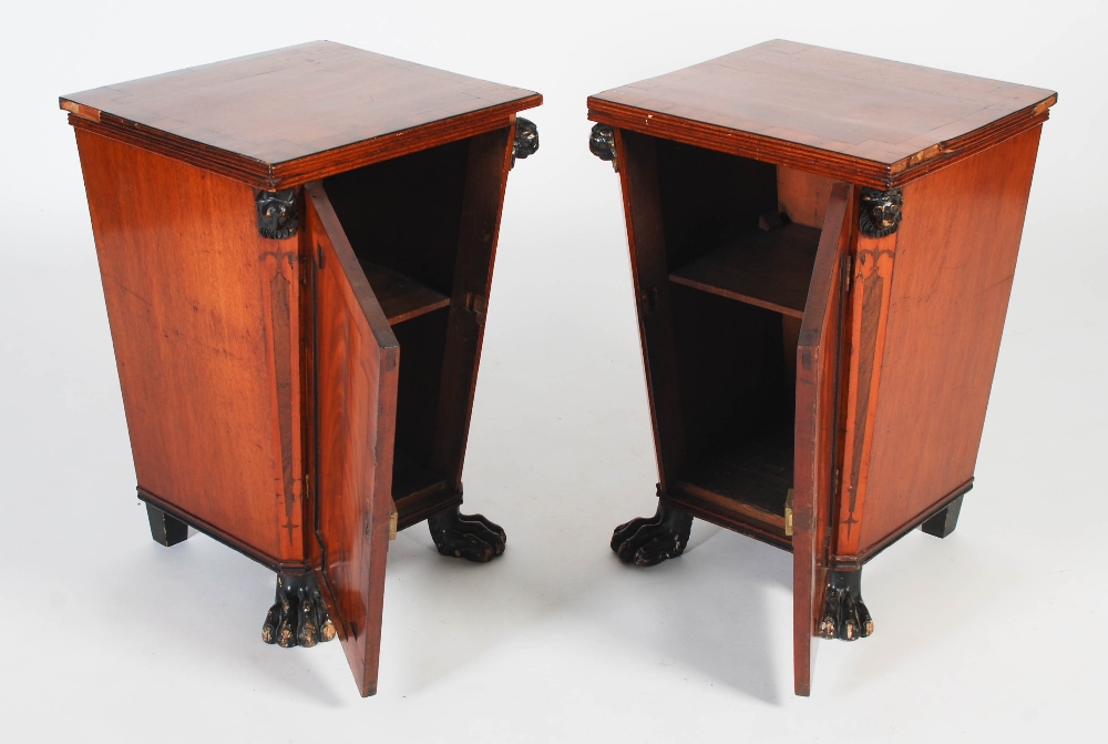 A pair of 19th century mahogany and ebony lined pedestal cupboards, the rectangular tops above a - Image 5 of 6