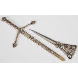 Alexander Ritchie, a white metal paper knife/ letter opener in the form of a sword, inscribed to one