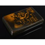 A 19th century Mauchline ware sycamore and penwork oblong snuff box, decorated with an