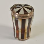 A mid 18th century Scottish tortoiseshell and mother-of-pearl banded baluster snuff mull, with plain