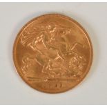 A George V gold half sovereign, dated 1911.