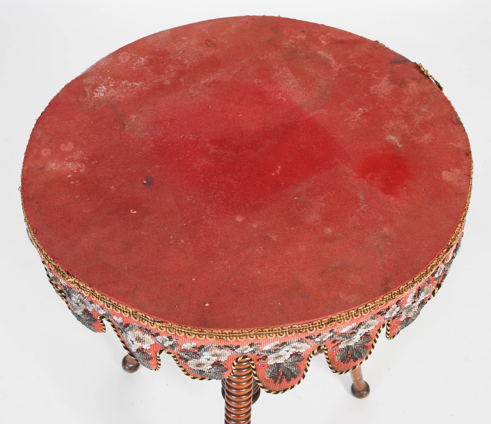 A Victorian mahogany bobbin-turned gypsy table, the round baize-lined top with a needlework and - Image 2 of 7