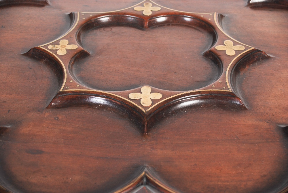 A Georgian mahogany and brass inlaid supper table in the manner of Frederick Hintz, the hinged - Image 3 of 9