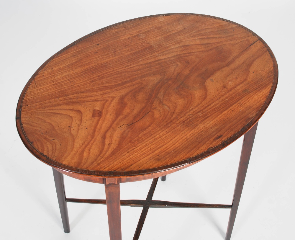 A 19th century mahogany occasional table, the oval-shaped top with boxwood lined and rosewood banded - Image 2 of 6