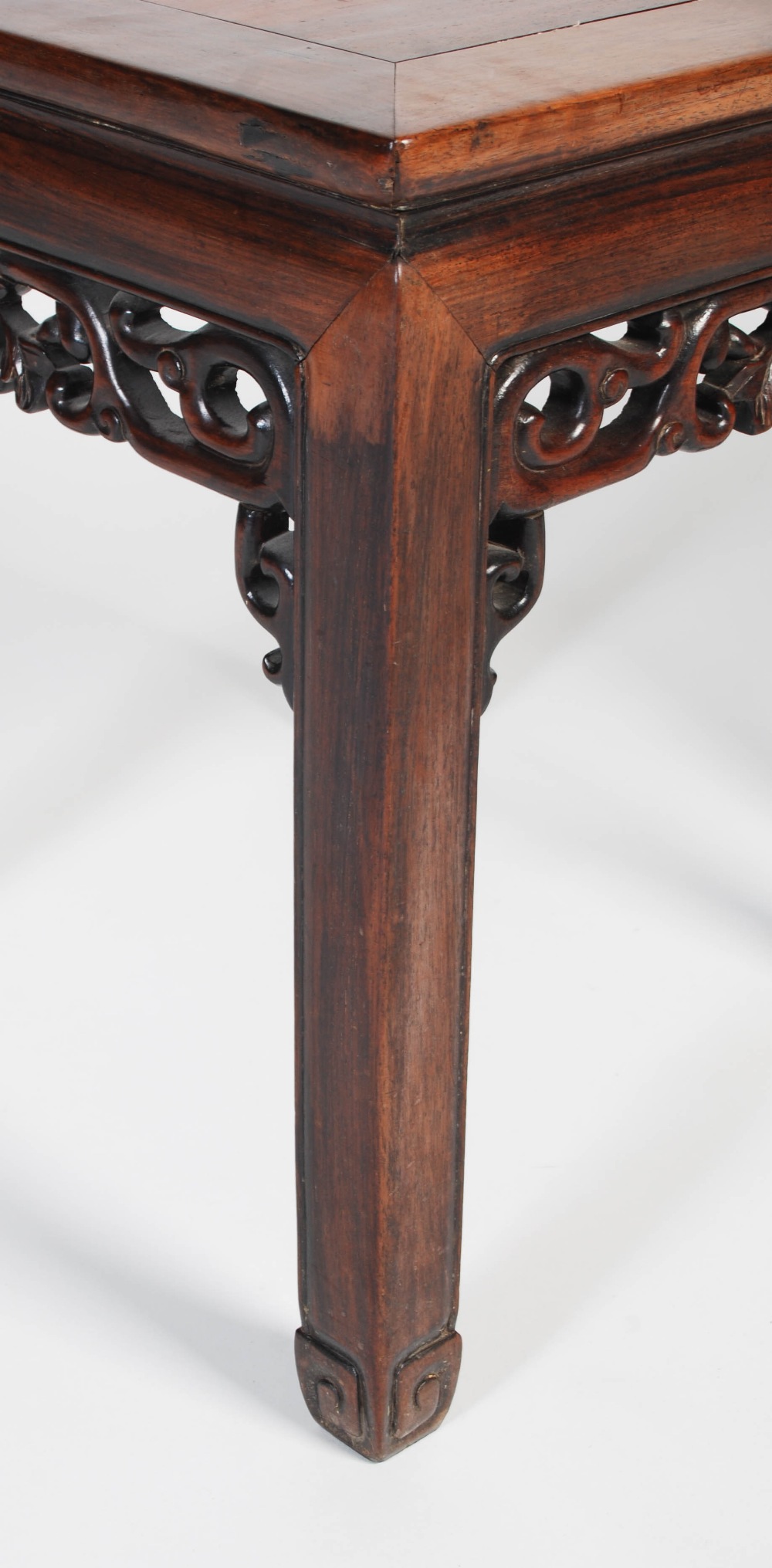 A pair of Chinese darkwood jardiniere/ urn stands, late 19th/ early 20th century, the square panel - Image 2 of 6