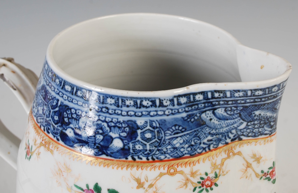 A Chinese porcelain blue and white barrel shaped jug, Qing Dynasty, decorated with ribbon tied - Image 7 of 10