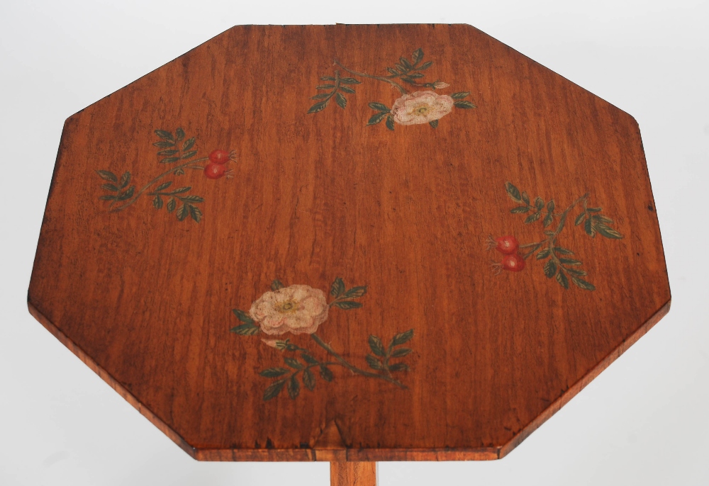 A pair of late 19th/ early 20th century painted satinwood occasional tables, the octagonal shaped - Image 4 of 9