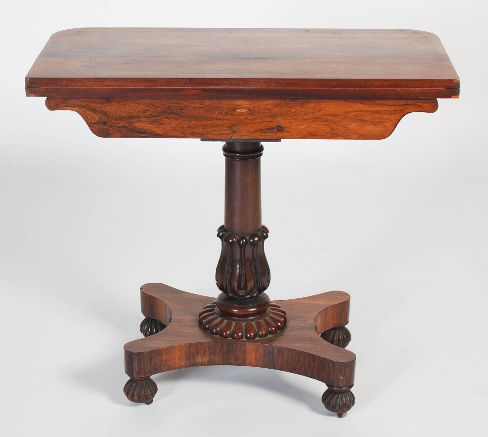 A 19th century rosewood pedestal card table, the hinged rectangular top opening to a red baize-lined - Image 8 of 8