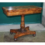 A 19th century rosewood pedestal games table, the hinged rectangular top with a green baize lined