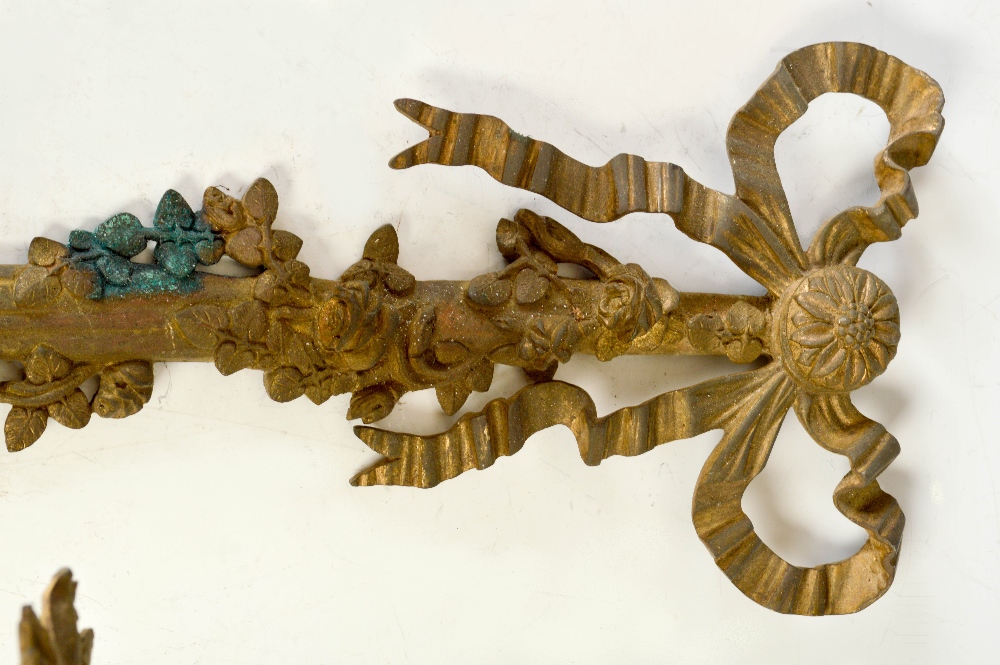 A pair of late 19th century gilt metal two light wall sconces, with ribbon tied and foliate cast - Image 3 of 3