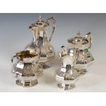 A Victorian silver four piece tea set, Birmingham, 1849 and 1858, makers mark of Elkington & Co.,