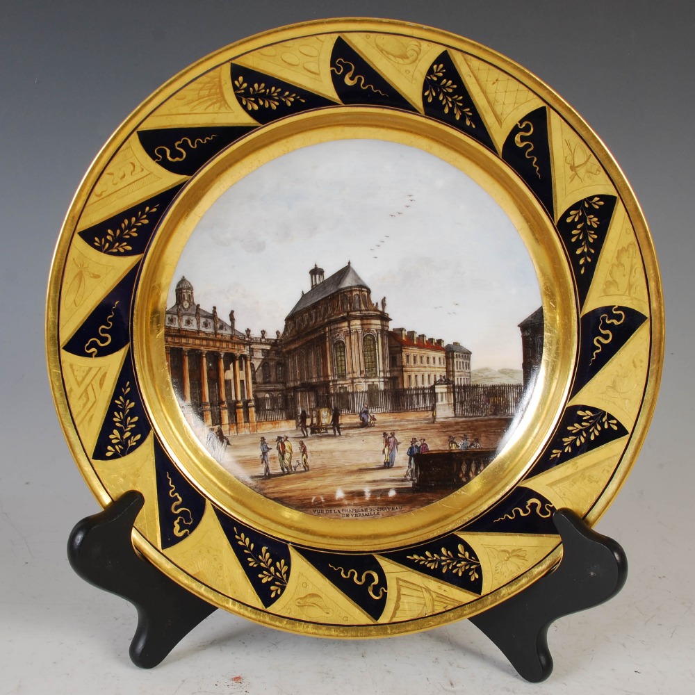 A set of six 19th century Paris porcelain hand painted plates with named views, 'Vue de Palais - Image 6 of 8