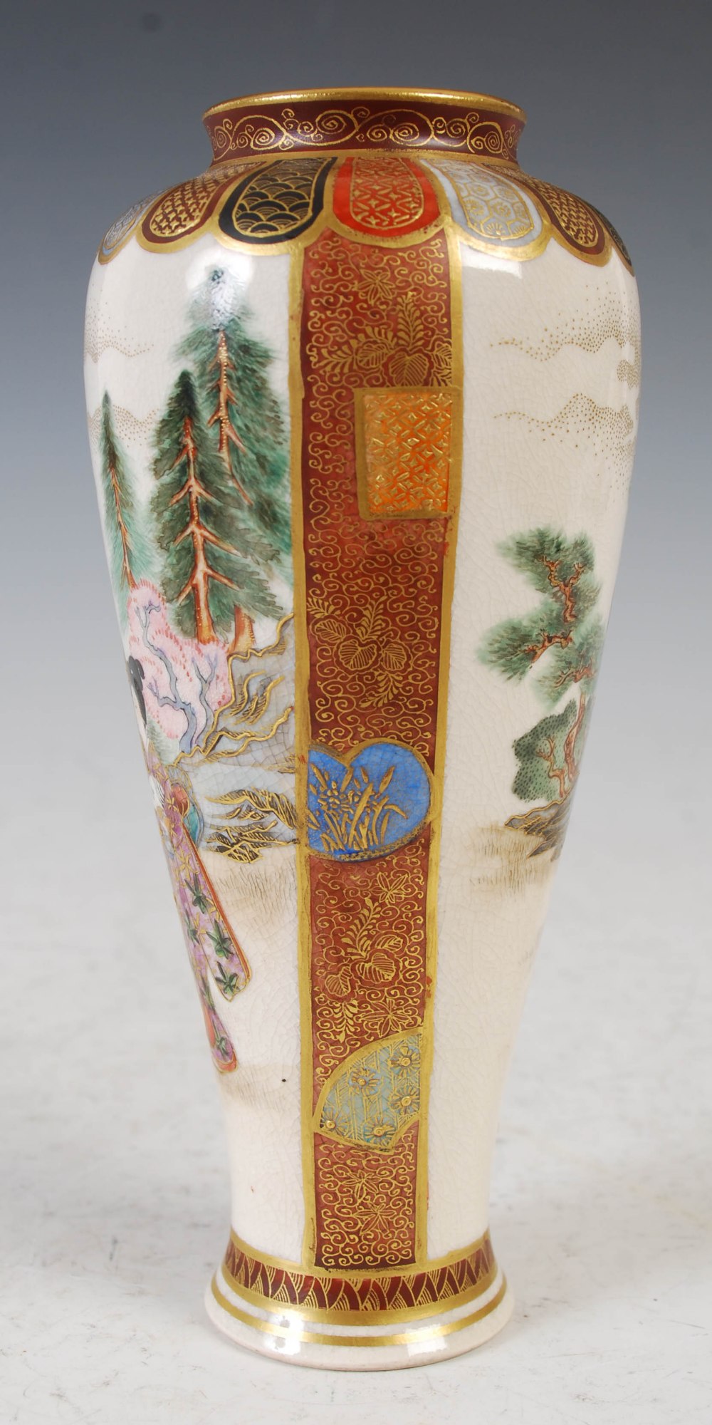 A Japanese Satsuma pottery vase, Meiji Period, finely decorated with a panel of ladies and - Image 3 of 9