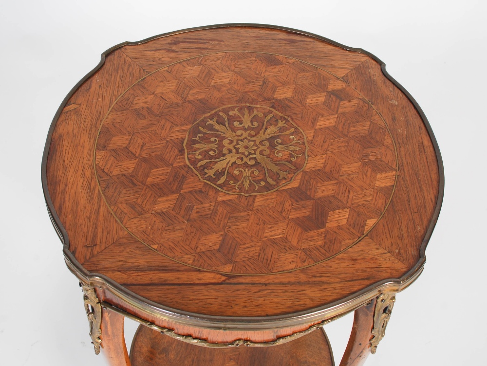 A late 19th century rosewood, parquetry and gilt metal mounted occasional table, the circular top - Image 2 of 8