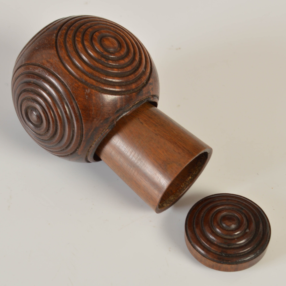 A 19th century novelty treen round puzzle ball snuff box, with six concentric turned circles, one - Image 2 of 3