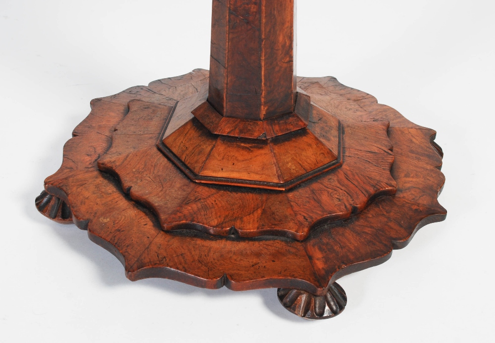 A 19th century burr wood snap-top occasional table, the hinged octagonal top with radiating burr - Image 5 of 8