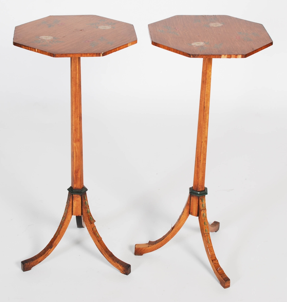 A pair of late 19th/ early 20th century painted satinwood occasional tables, the octagonal shaped - Image 9 of 9