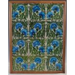 A late 19th century William De Morgan twelve tile panel, each tile decorated with a single Carnation