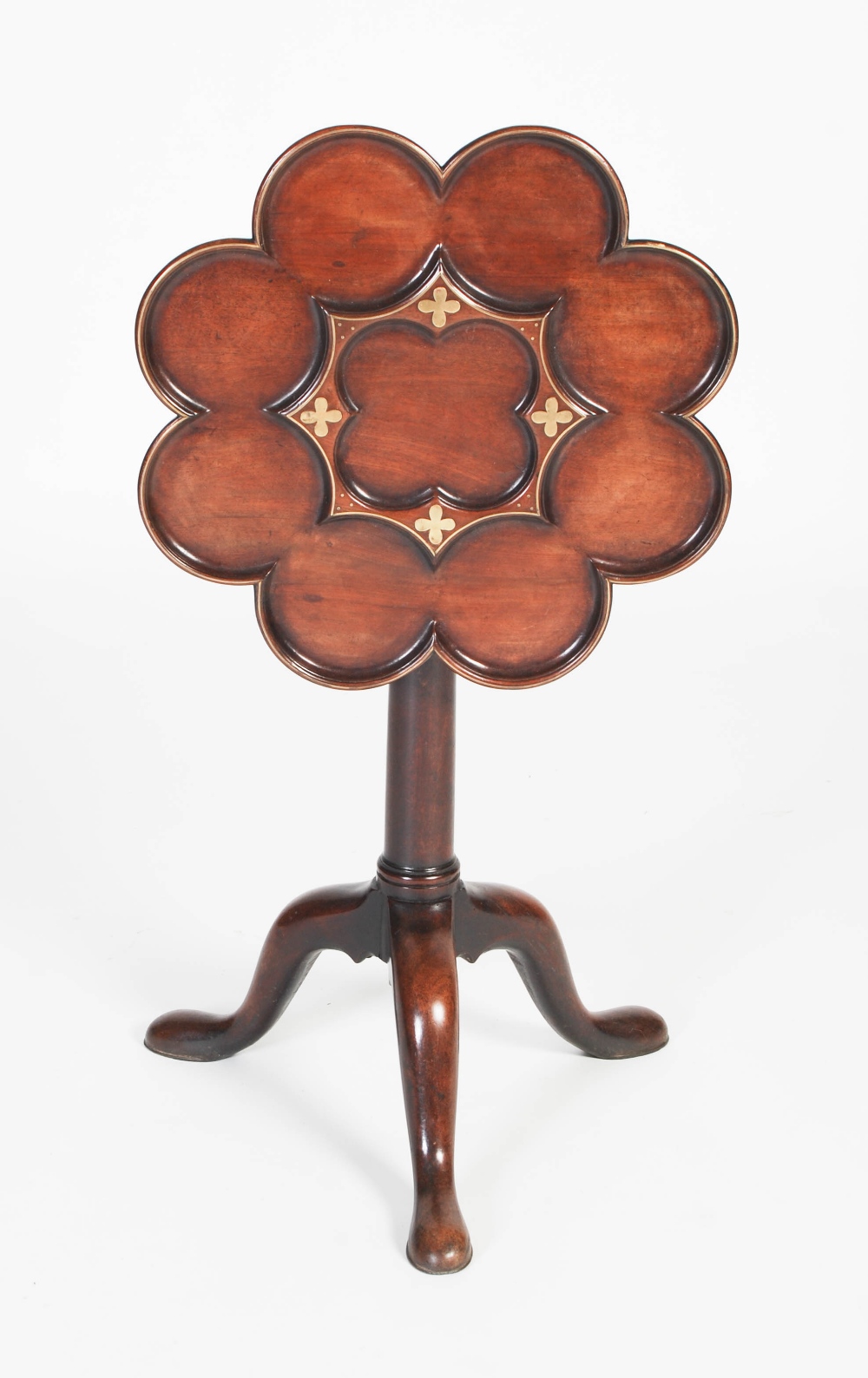 A Georgian mahogany and brass inlaid supper table in the manner of Frederick Hintz, the hinged - Image 9 of 9