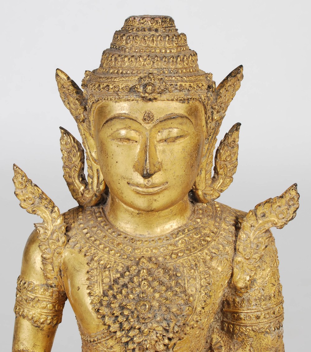 A Thai gilt metal figure of Buddha, on stepped plinth, 90cm high - Image 2 of 8