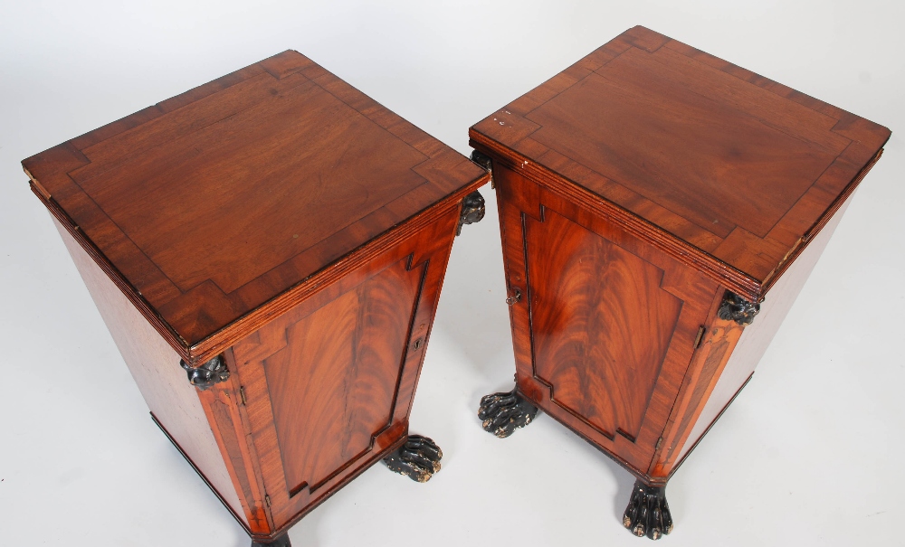 A pair of 19th century mahogany and ebony lined pedestal cupboards, the rectangular tops above a - Image 2 of 6