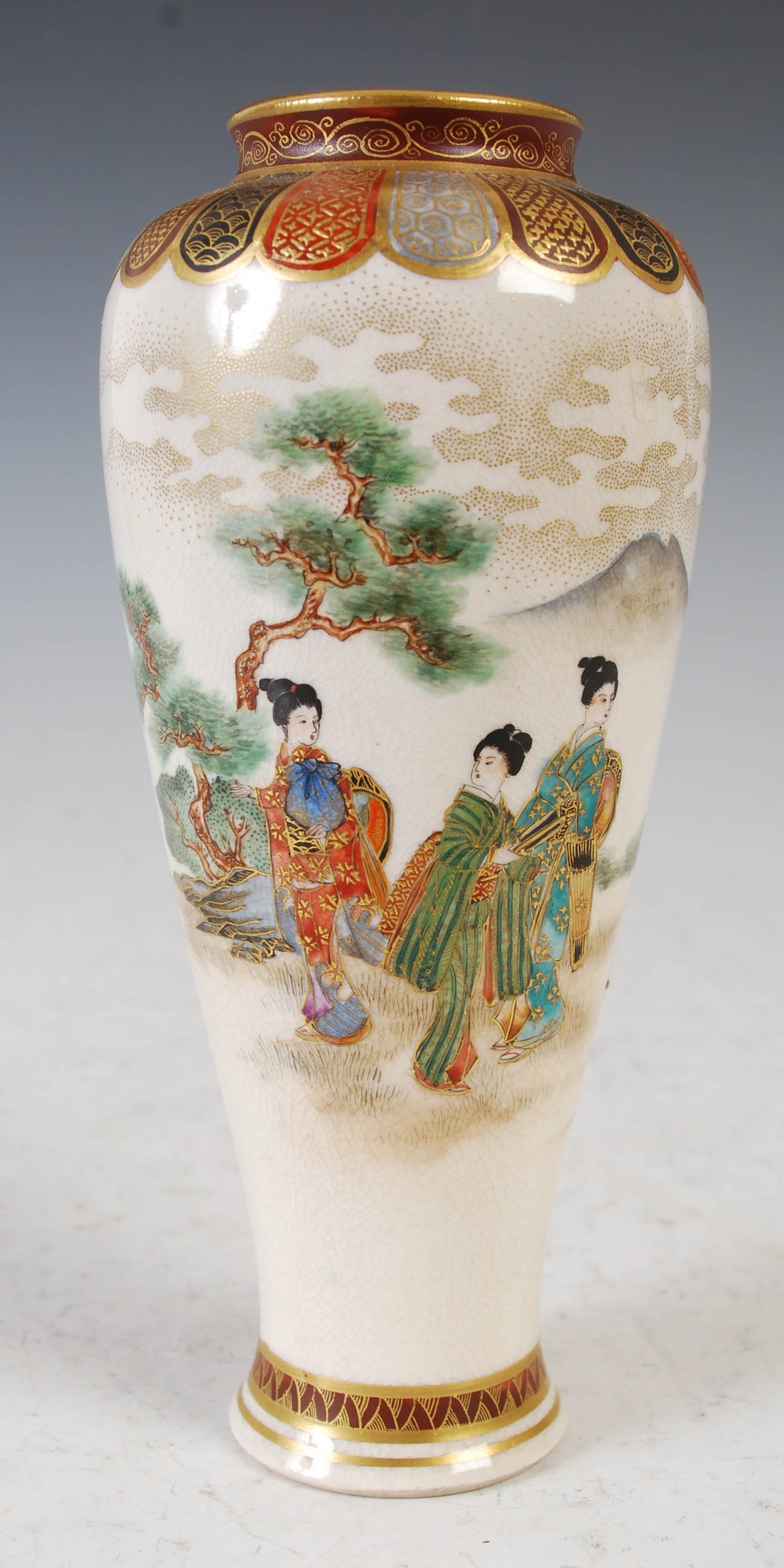 A Japanese Satsuma pottery vase, Meiji Period, finely decorated with a panel of ladies and - Image 4 of 9