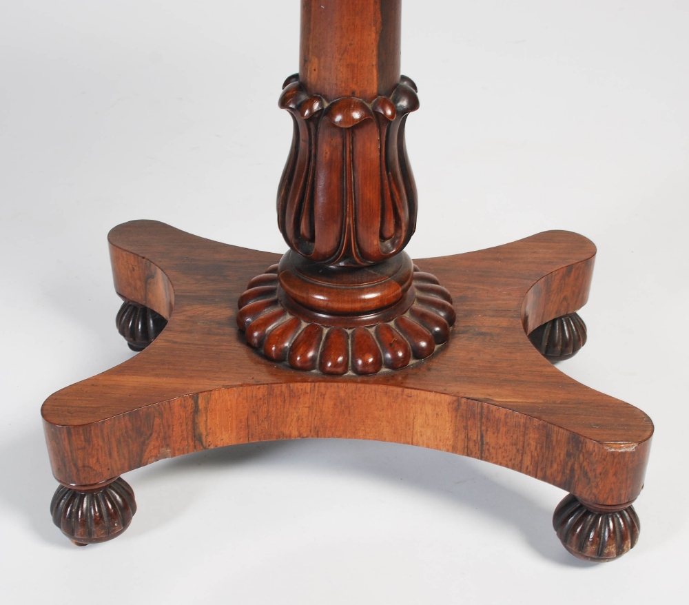 A 19th century rosewood pedestal card table, the hinged rectangular top opening to a red baize-lined - Image 3 of 8