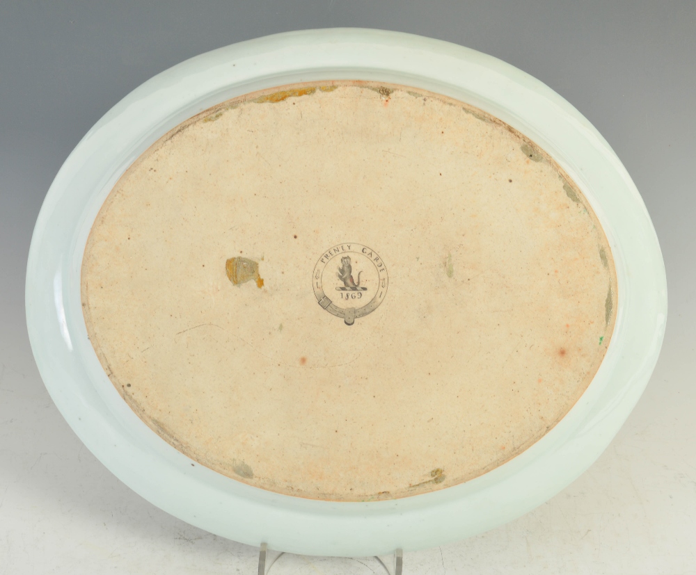 A Chinese porcelain Canton famille rose platter/ oval shaped serving dish with Armorial 'PRENEY - Image 2 of 3