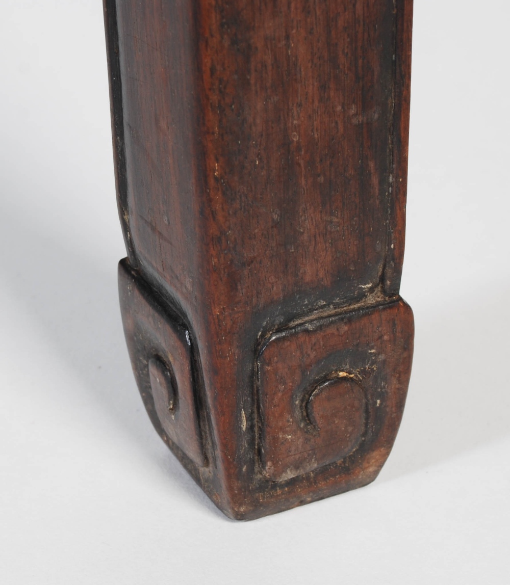 A pair of Chinese darkwood jardiniere/ urn stands, late 19th/ early 20th century, the square panel - Image 3 of 6
