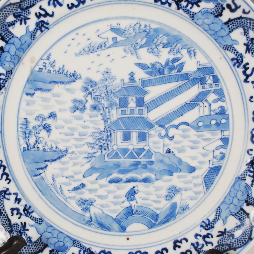 Four Chinese blue and white porcelain plates, Qing Dynasty, comprising; a pair of plates decorated - Image 7 of 9
