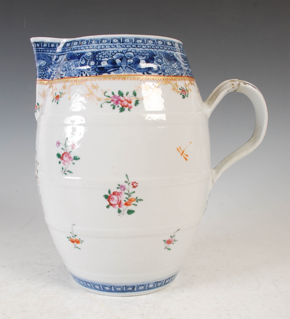 A Chinese porcelain blue and white barrel shaped jug, Qing Dynasty, decorated with ribbon tied - Image 3 of 10