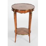 A late 19th century rosewood, parquetry and gilt metal mounted occasional table, the circular top