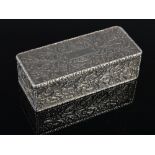 A silver rectangular snuff box, London, date letter for 1830 richly chased overall with thistles and