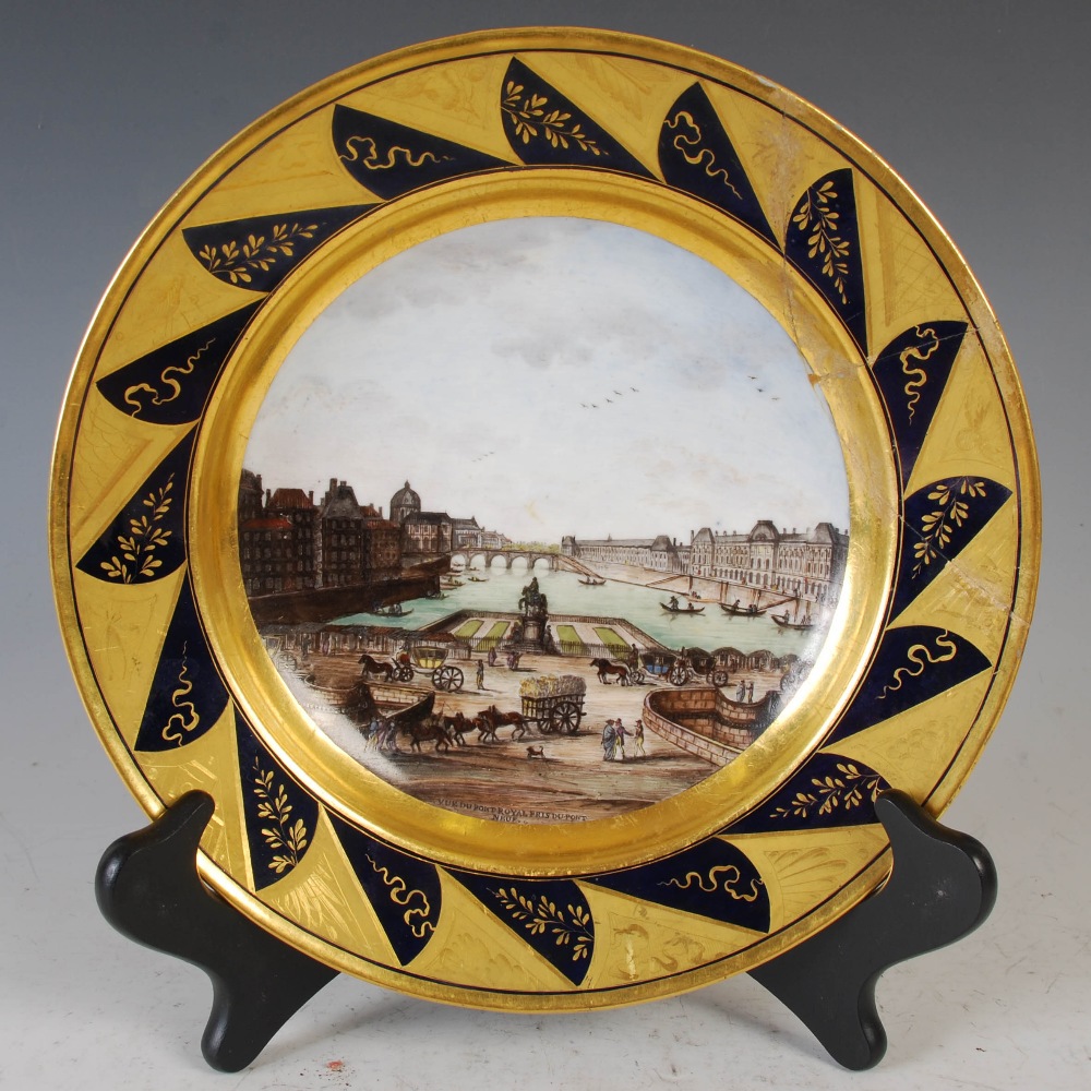 A set of six 19th century Paris porcelain hand painted plates with named views, 'Vue de Palais - Image 2 of 8