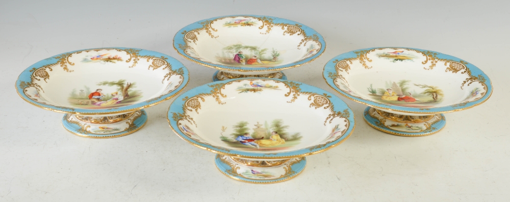 A 19th century Continental porcelain bleu celeste ground fruit set, with hand painted decoration - Image 6 of 6