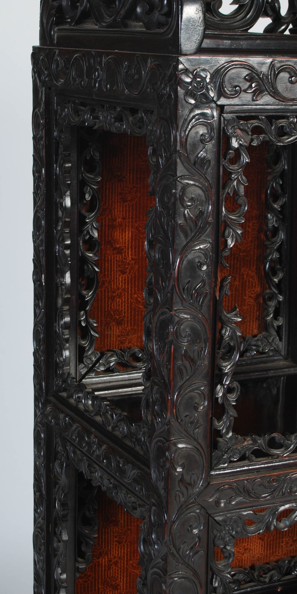 A Chinese darkwood display cabinet, late 19th/ early 20th century, the rectangular top with - Image 3 of 6