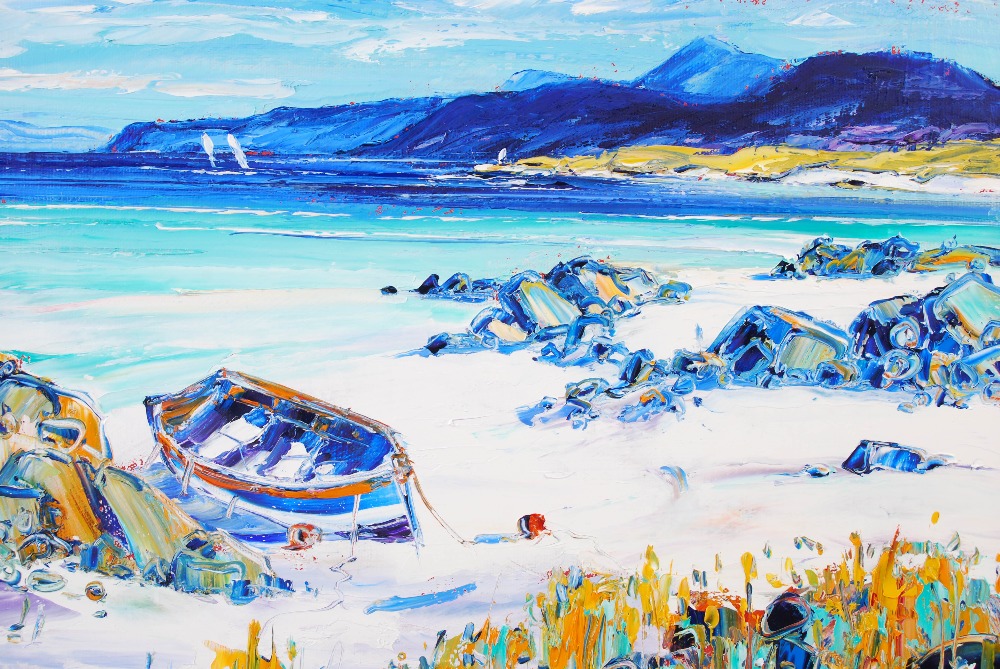 •AR Jean Feeney (Contemporary) Turquoise Seas of Iona with Mull oil on canvas, signed lower left, - Image 4 of 6