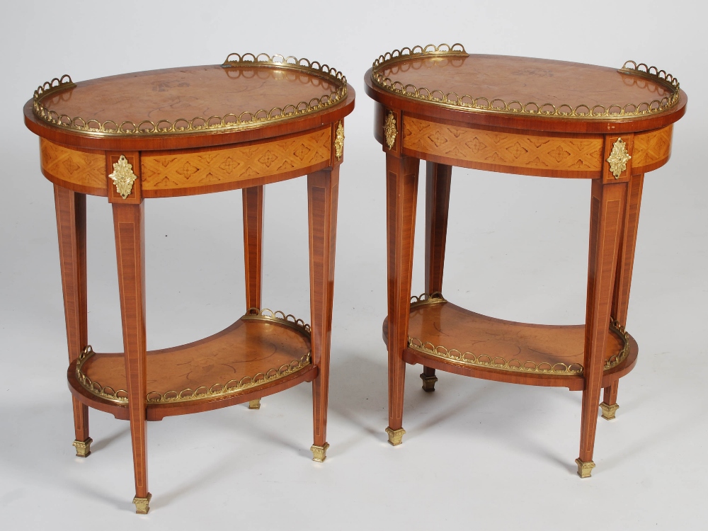 A pair of 20th century rosewood, marquetry and gilt metal mounted occasional tables, the oval-shaped - Image 9 of 9