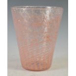 A Monart vase, shape OE, clear with pink trailed lines and silvered coloured inclusions, 21cm high.