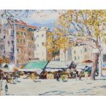 Early 20th century Scottish School Market square with figures, probably Southern France oil 22cm x