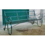 A Regency style green painted metal bench