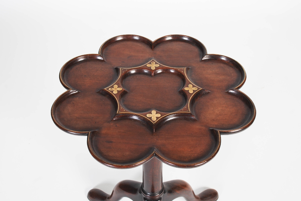 A Georgian mahogany and brass inlaid supper table in the manner of Frederick Hintz, the hinged - Image 2 of 9
