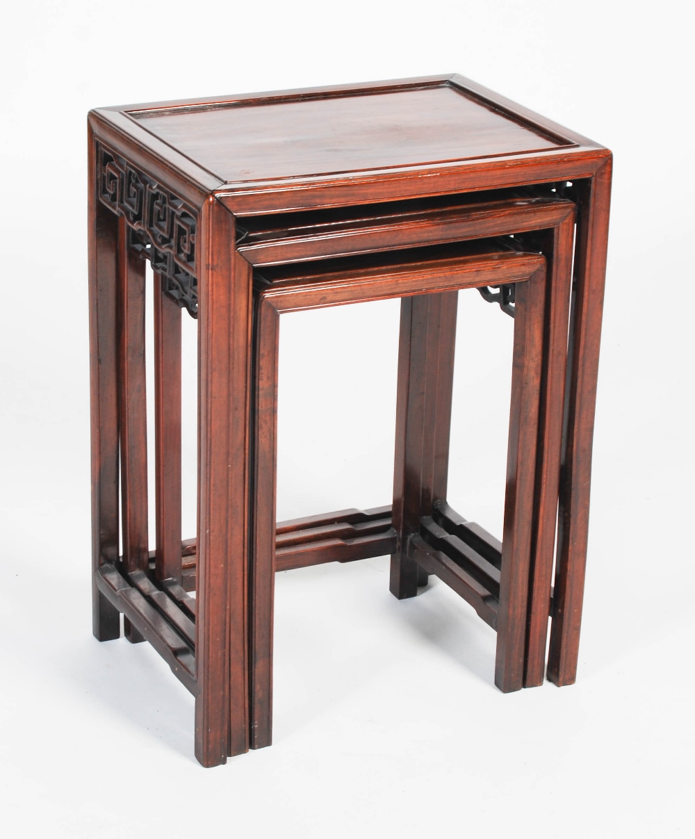A nest of three Chinese dark wood occasional tables, late 19th/ early 20th century, the - Image 8 of 8