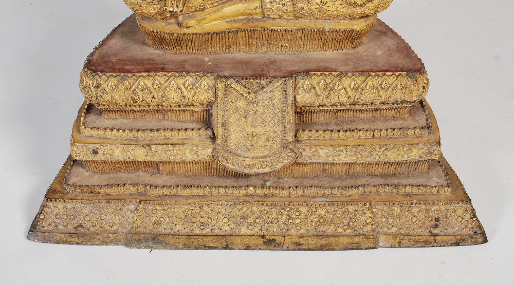 A Thai gilt metal figure of Buddha, on stepped plinth, 90cm high - Image 4 of 8